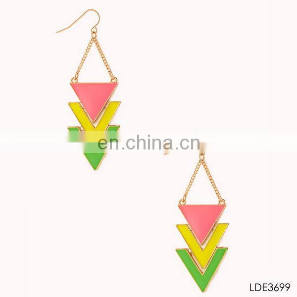 Fashion jewelry hot selling gold plated double rhombus stylish dangle earring