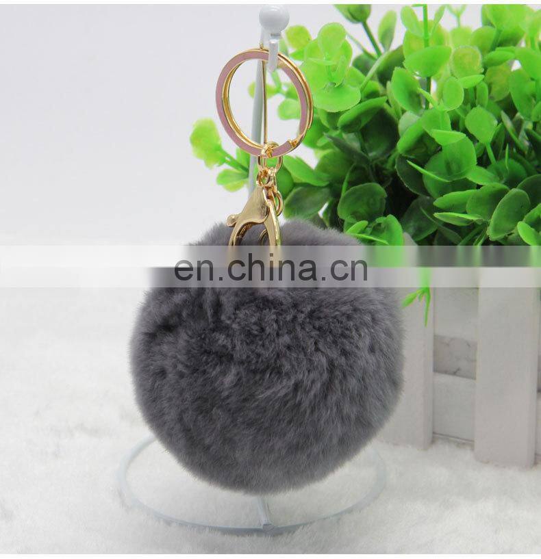 2016 Beautiful and Softly Multicolor Fur Ball Keychain Genuine Rabbit Fur Pom Pom Key Chain