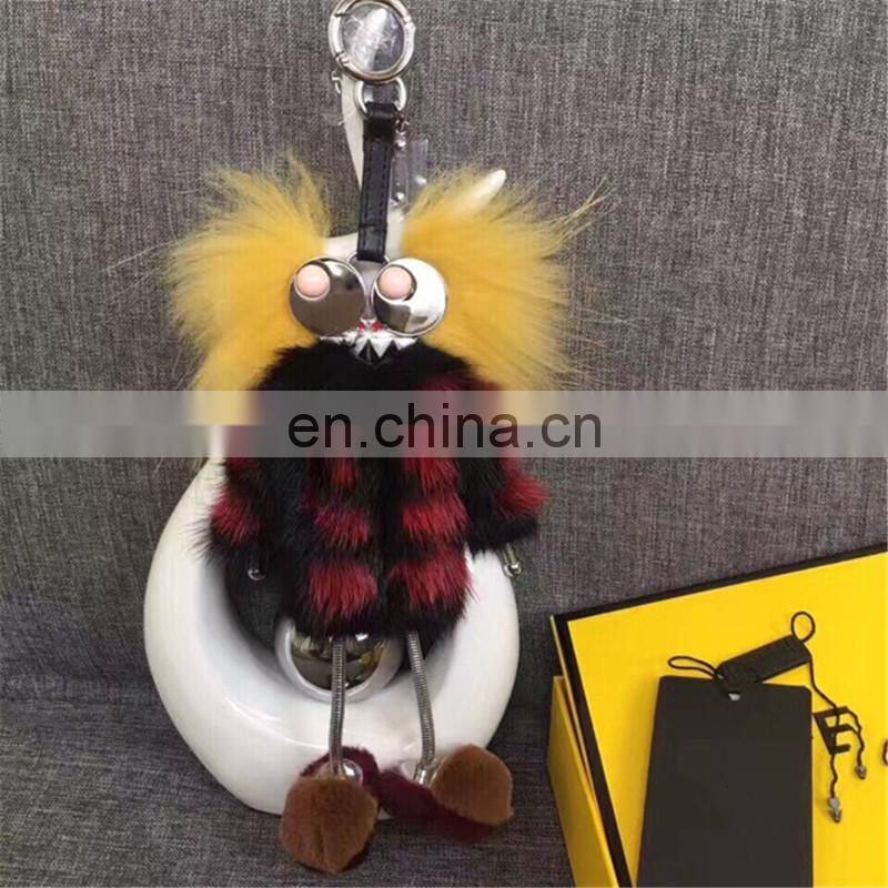2016 New Fashion Luxury Robot Keychain / Car Accessory or Gift Bag Charm Robot Mink Fur Keychain