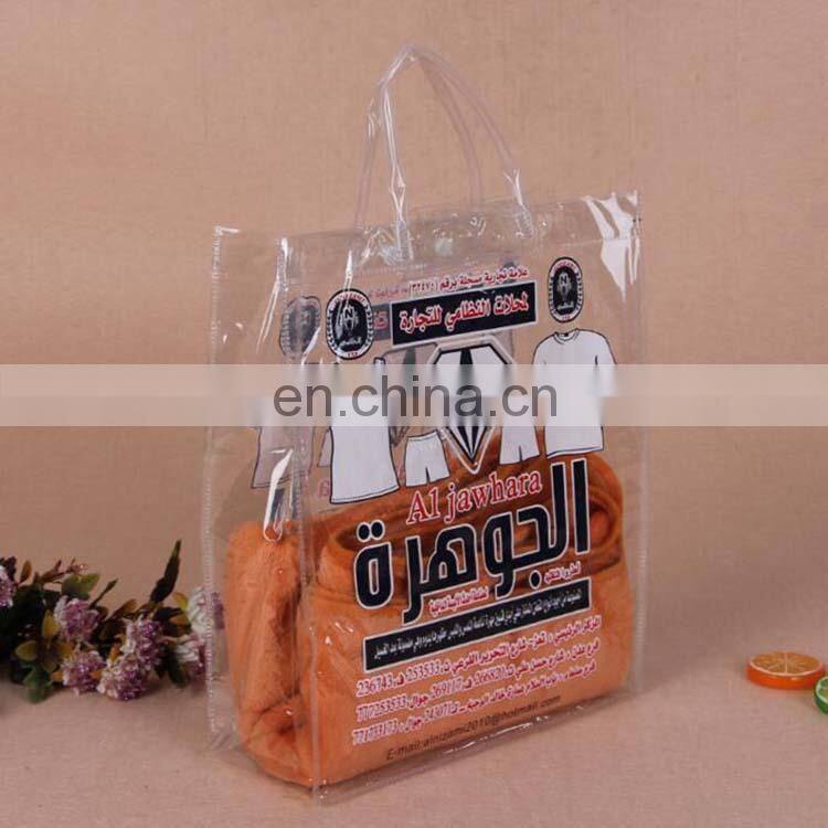 Transparent Wholesale Clear plastic shopping/clothing/gift pvc bag with handing button