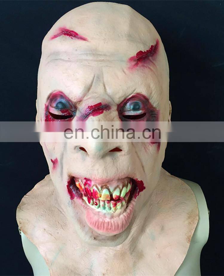 Halloween mask green latex terror Performing party devil skeleton mask