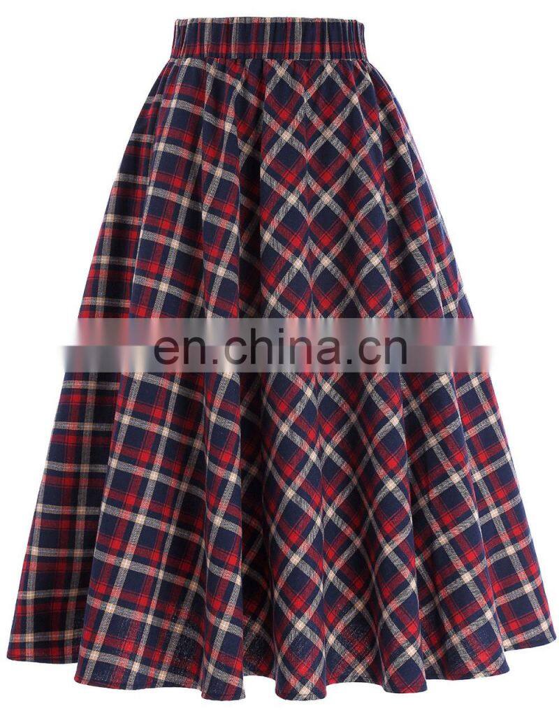 Kate Kasin Women's Vintage Fashion Grid Pattern Plaid A-Line Skirt KK000495-1