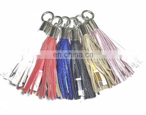 Cheap wholesale Leather tassels keychain with USB wire