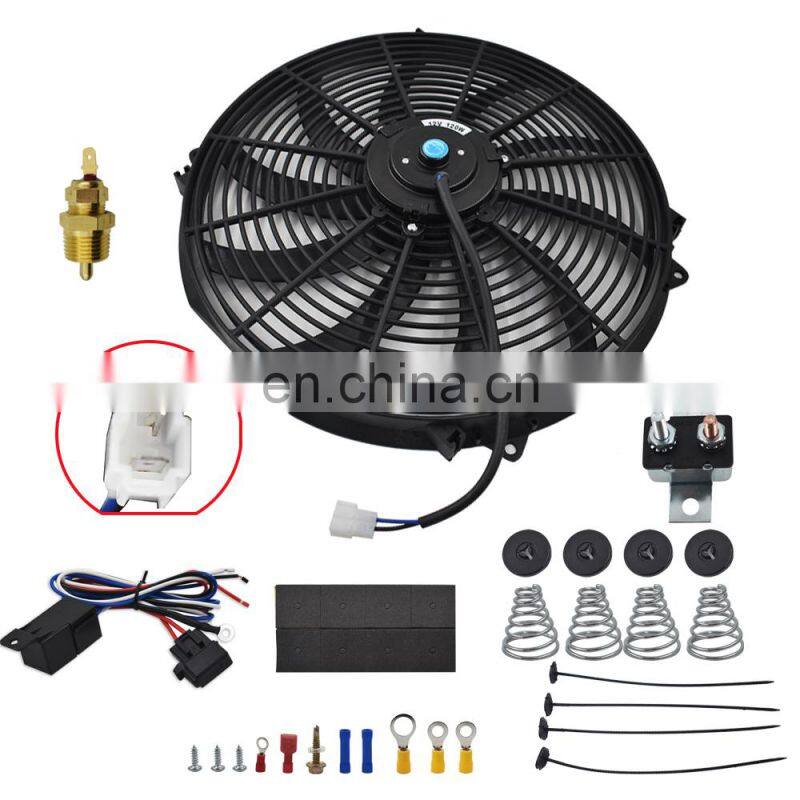 16"ELECTRIC RADIATOR FAN HIGH 3000 CFM THERMOSTAT WIRING SWITCH RELAY KIT BLACK