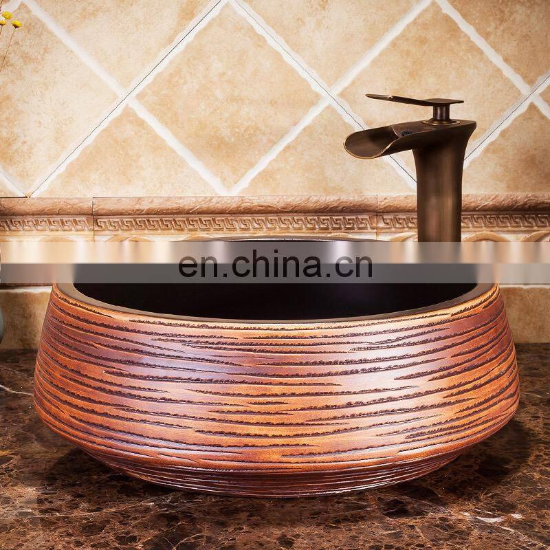 China Hand Carved Antique Ceramic Wash basin For Bathroom