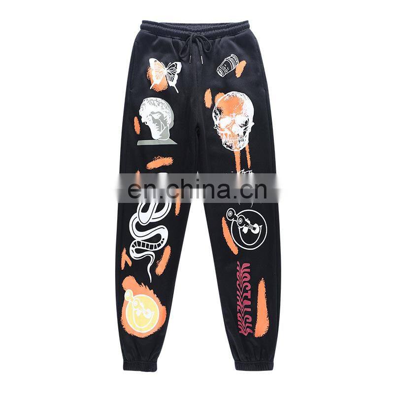 2021 autumn and winter new fashion street trend multi-pattern printing strap thick warm casual pants