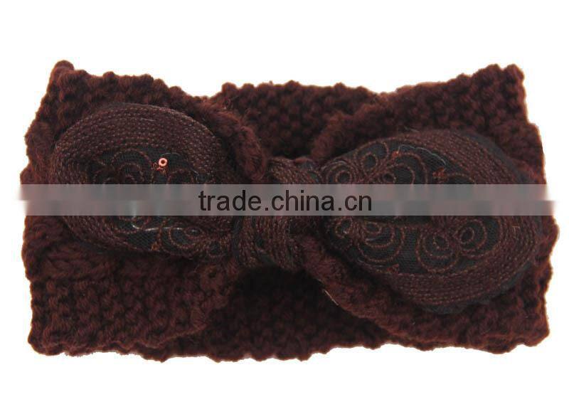 2015 Winter Newest Charm Women's Christmas Gift Knit Elastic Bow Knot Lace Flower Headband