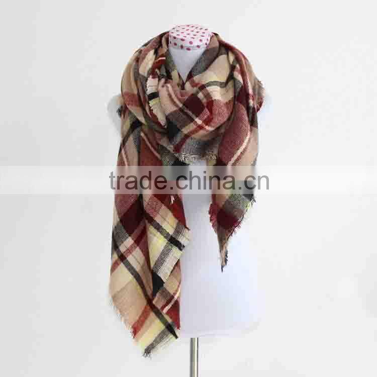 New Style Winter Woman Fashion Square Classical Plaid Wool Scarf