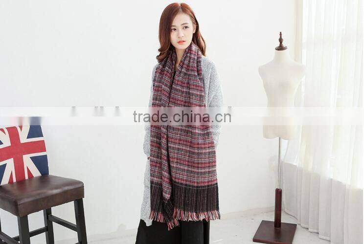 Newest Fringed Tassel Jacquard Checked Plaid Fashion Ladies Winter Wool Scarf