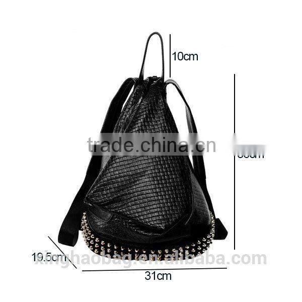 Hot selling fashionable triangle shaped leather backpack with rivet