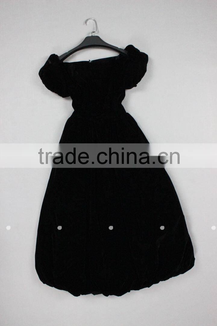 2014 New Arrival name brands black elegant puff sleeve boat neck mid-calf slim fit dress for fashion ladies 140312