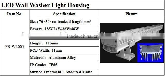Freecom 18w anodized aluminum led wall washer light shell