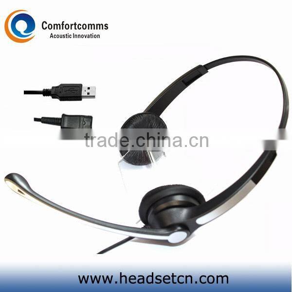 Monaural noise cancelling USB headset call center
