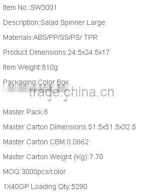 2016 Plastic Large Size Salad Spinner with mandoline slicer Multifunctional salad spinner