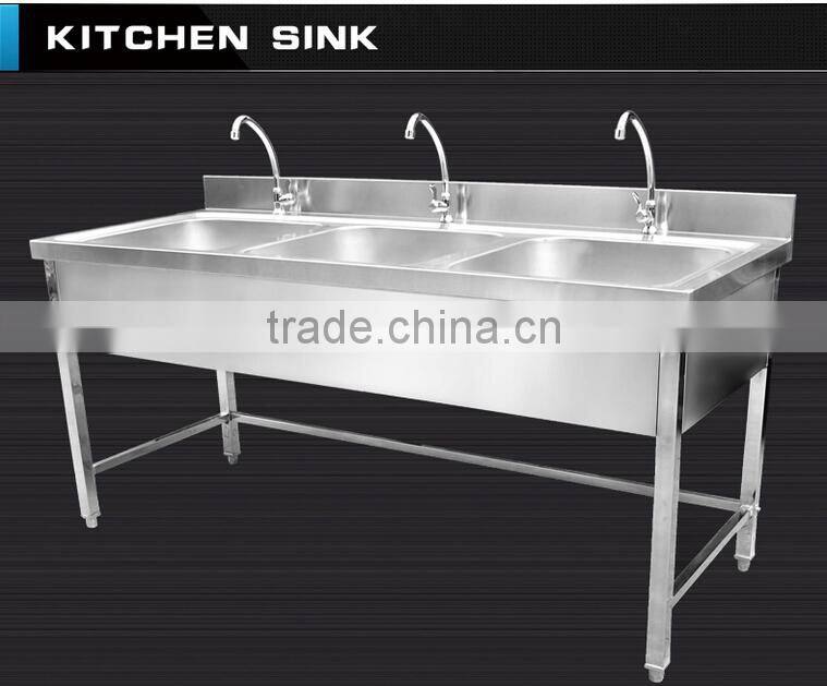 Commercial hotel restaurant stainless steel kitchen sink cabinet with faucets