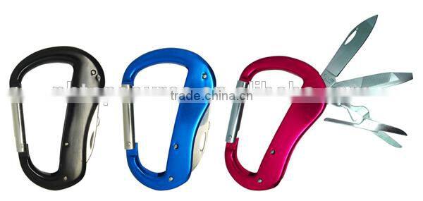 Carabiner with scissors knife nail file tool kit