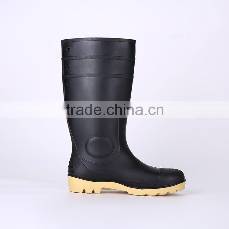 2016 Unisex black safety PVC rain boots with steel toe, steel toe insert safety boots