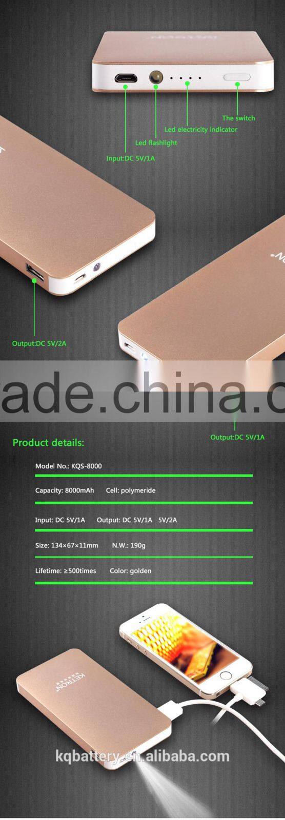 Inspirational Super Thin 3A Output Universal OEM Power Bank 8000mAh