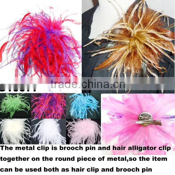 Wholesale Ostrich Feather Fascinator Puff Brooch Lapel Pin Hair Clip G10577