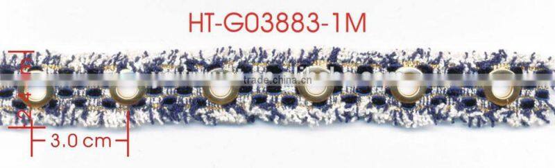 Gold Flat 12MM Grommet Eyelet Cotton Navy Velvet Braid Trimming