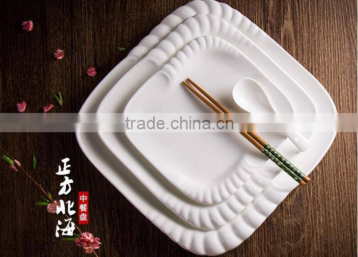 Ceramic glaze oem dinner square white steak plate for restaurant hotel home