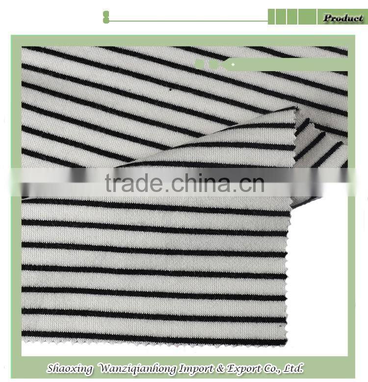 Shaoxing soft feeling yarn dyed stripe interlock TR knit thin stretch fabric