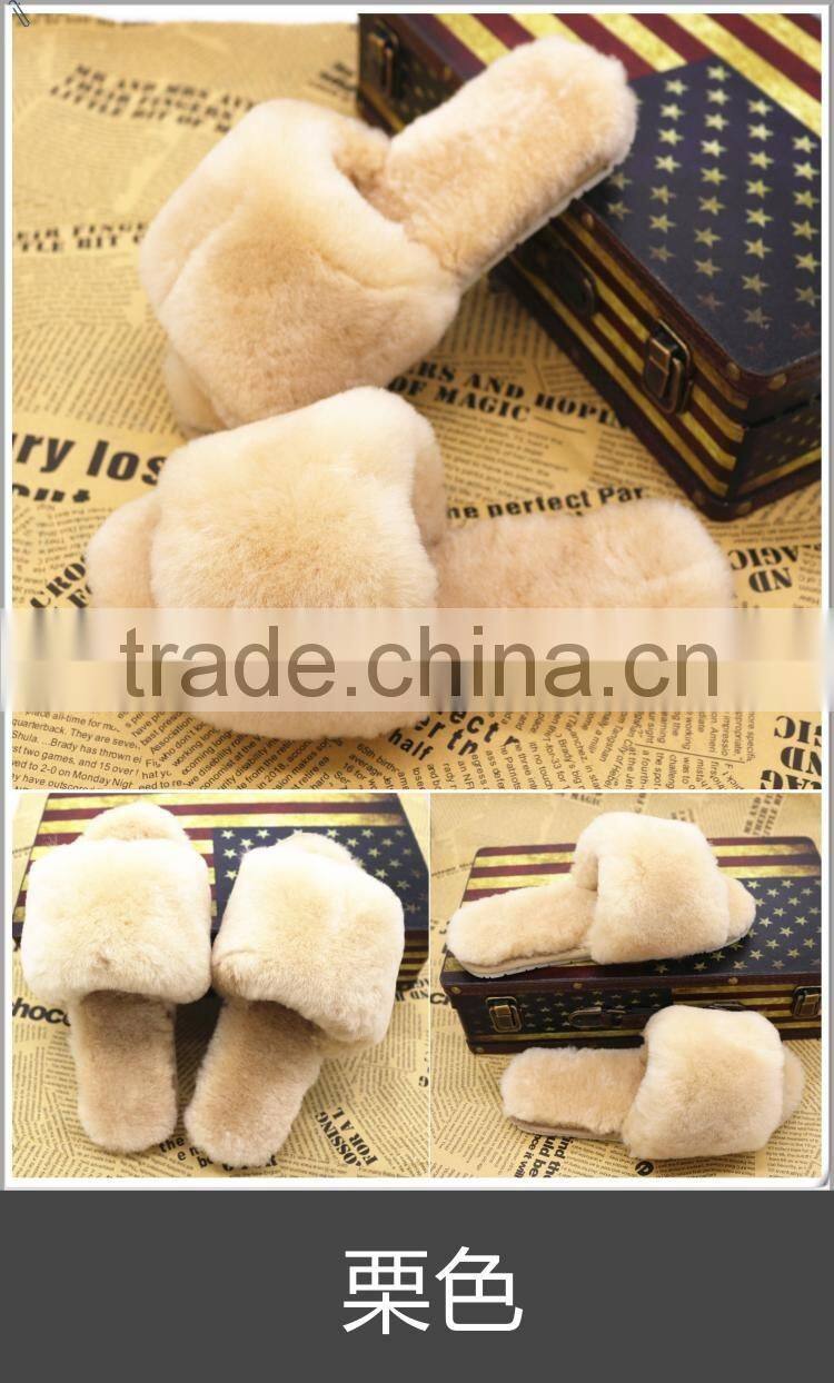 Wholesale Fashion Genuine rex rabbit Fur Slap on Real Fur Trim Shoes