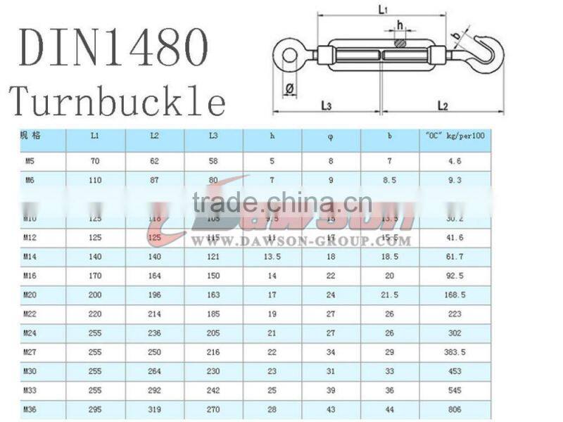 Eye and Eye din 1480 standard wire rope turnbuckle