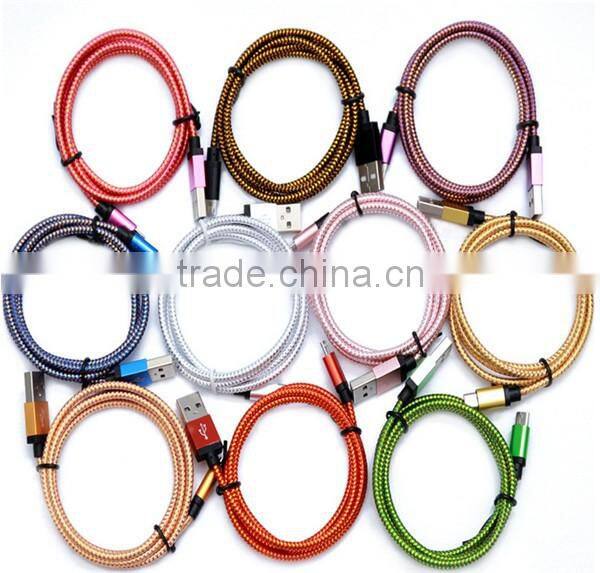 1M 3ft 2M 6ft 3M New cable Wave Braided Aluminum USB Charger Cable Nylon Micro Data Alloy Metal Charger AdapterWire for Samsung