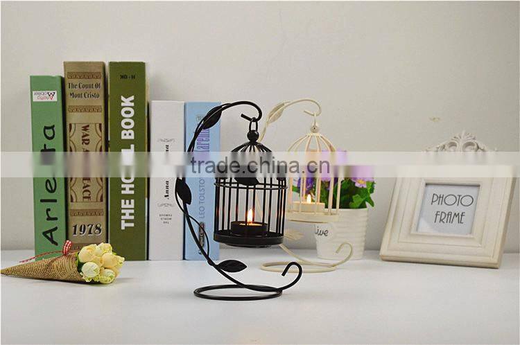 2015 new style metal leaves bird cage candle holder