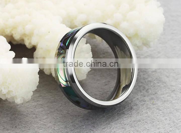 KSTONE Charming Tungsten Shell inlaid polished shiny Ring, Tungsten Abalone Shell Ring for Engagement Wedding