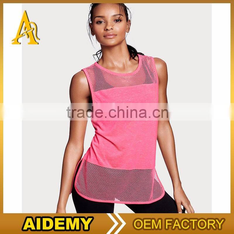 Wholesale fitness activewear women's mesh tank top sexy t shirt