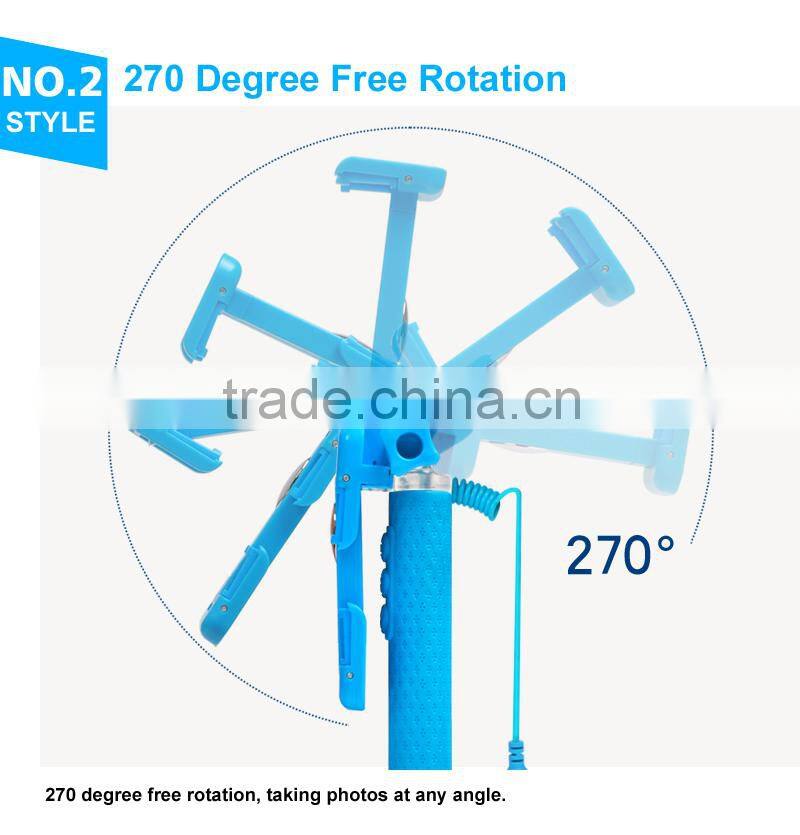 Smartphone mini selfie stick monopad cable take pole selfie stick with led flash fill in light