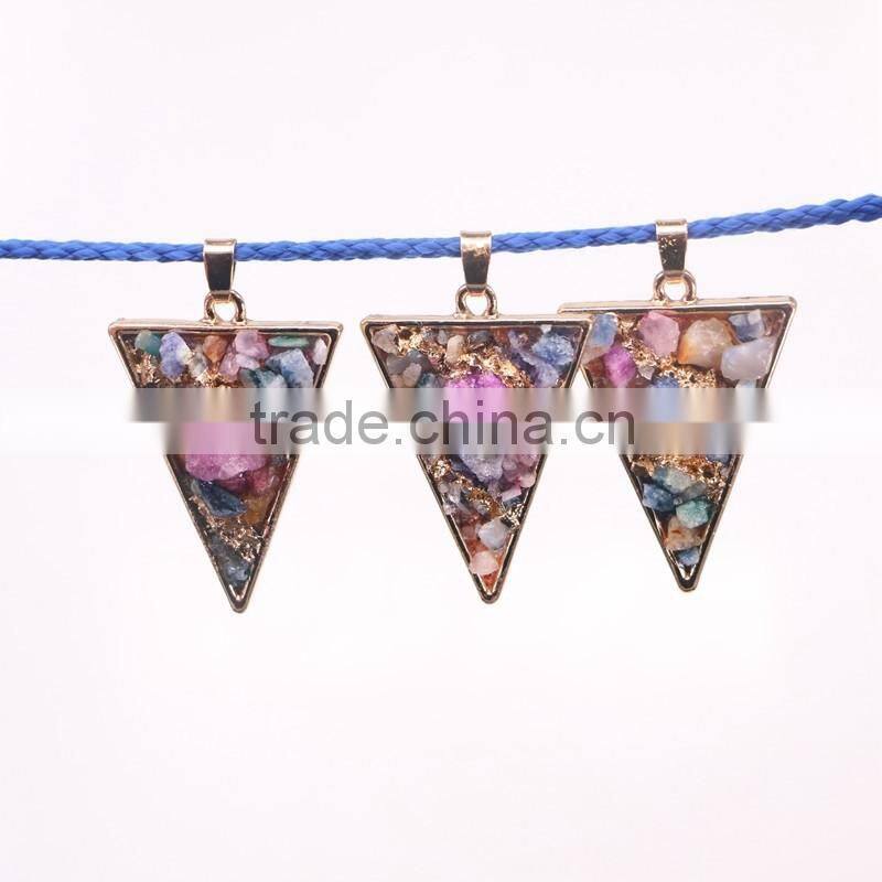 Multicolor Druzy Quartz Stone Pendant, Rose Gold Plated Drusy Gem stone Slice Pendant