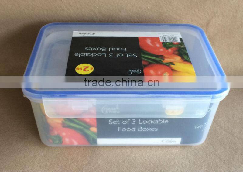 Set of 3 plastic lockable food containers rect. TG10113