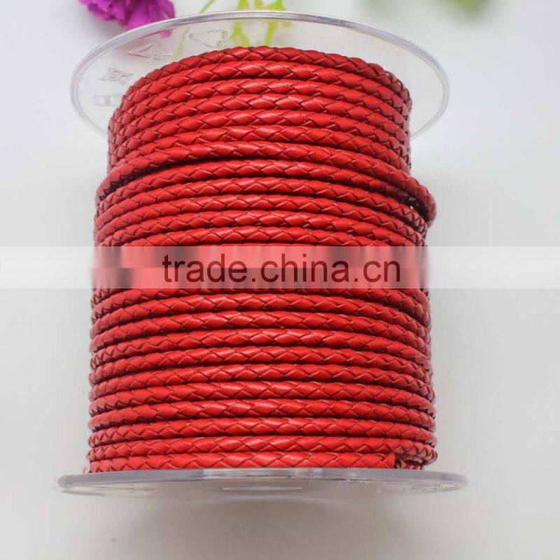 high quality red 3.0mm braided real leather cord for jewerly