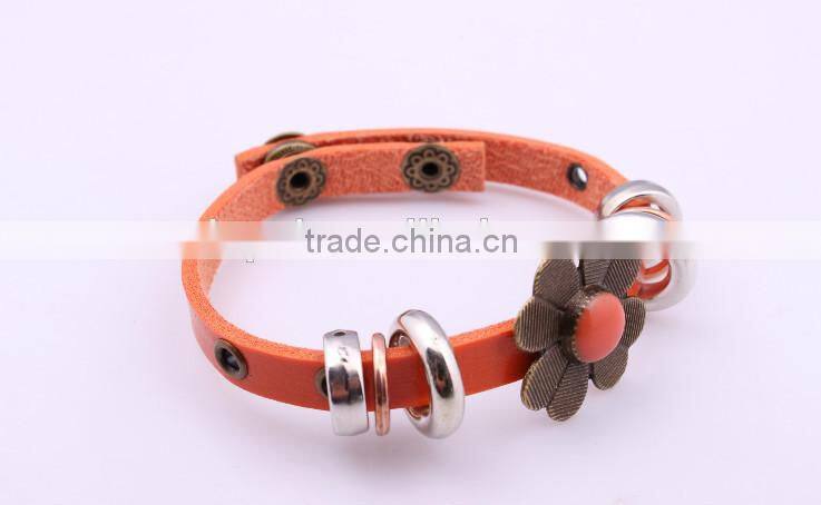 punk style Leather bracelet bracelets with flower