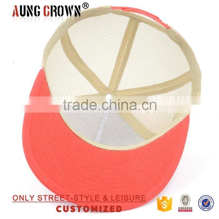 Flat brim red custom 5 panel foam mesh trucker cap