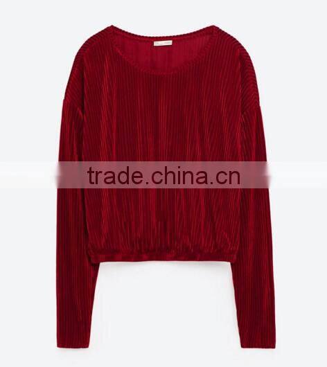 Guangzhou factory price Burgundy Velvet Latest fancy tops girls wholesale