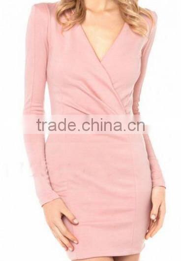 White Plain Ruffle Cross Collar Knit Dress new ladies dress