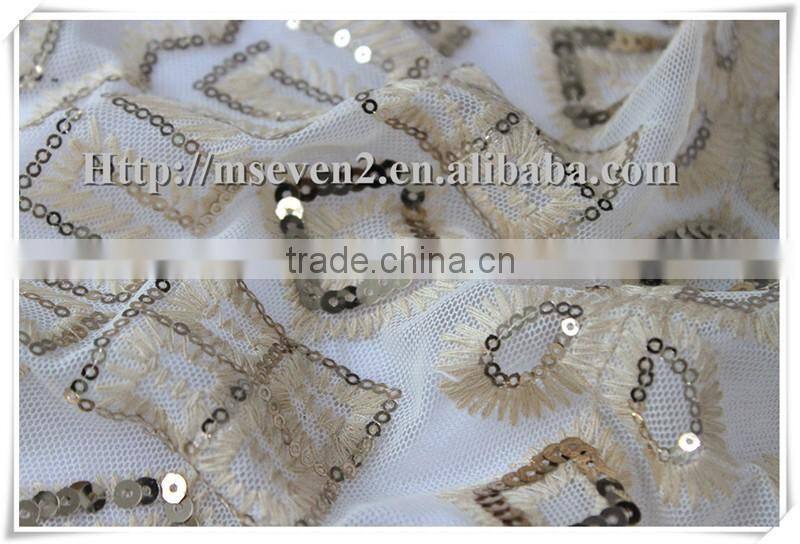wholesale gold sequin embroidery sequin net fabric