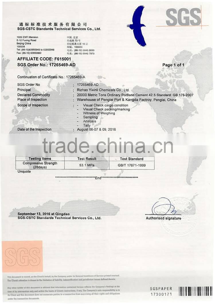 Grade 42.5 portland cement price per ton for construction