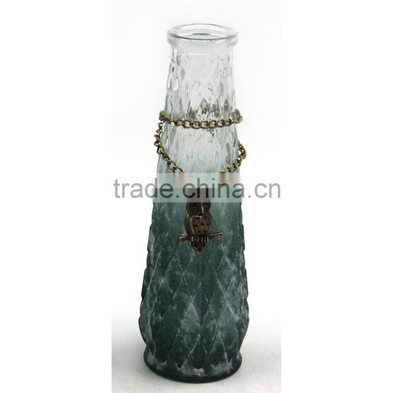 half part colored cheap glass flower vase with owl