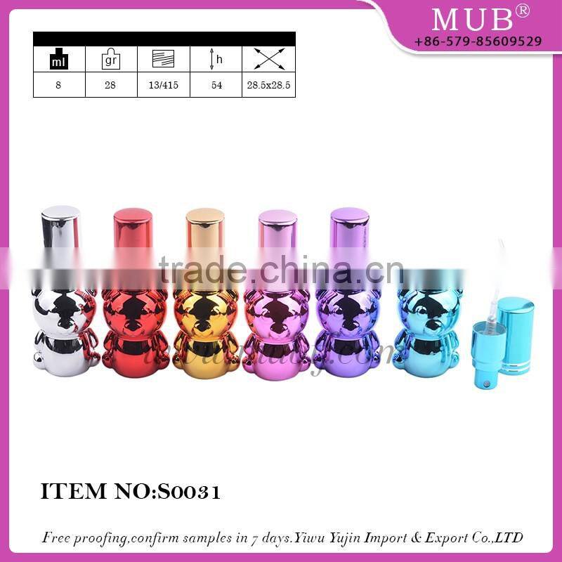 Special shaped UV gel colored empty mini aluminum atomizer refill glass perfume spray bottle