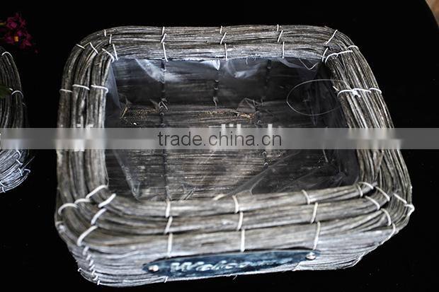 Family garden flowerpot gray biodegradable square wicker basket for plant
