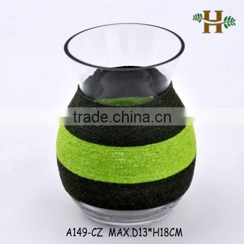 Colored Paper Rope Decoration Clear Glass Vase