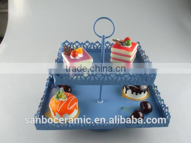 Rectangle shape, 2 tier cup cake stand, metal cake plate color box packing for wedding