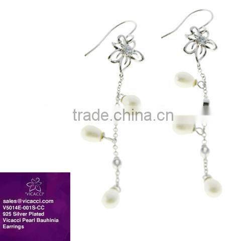 925 sterling Silver White Gold Plated Bauhinia Flower Pearl Bracelet