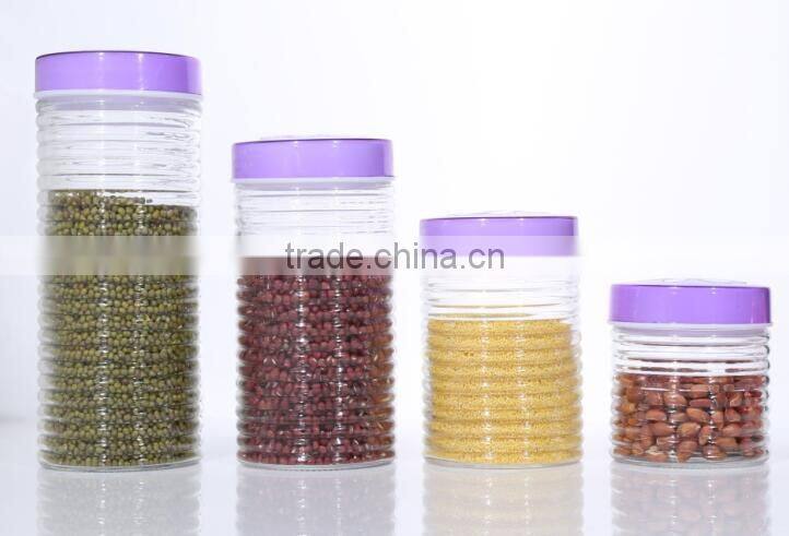 Set 4 Clear Round Empty Glass Storage Jars with Flower Screw Plastic Lid