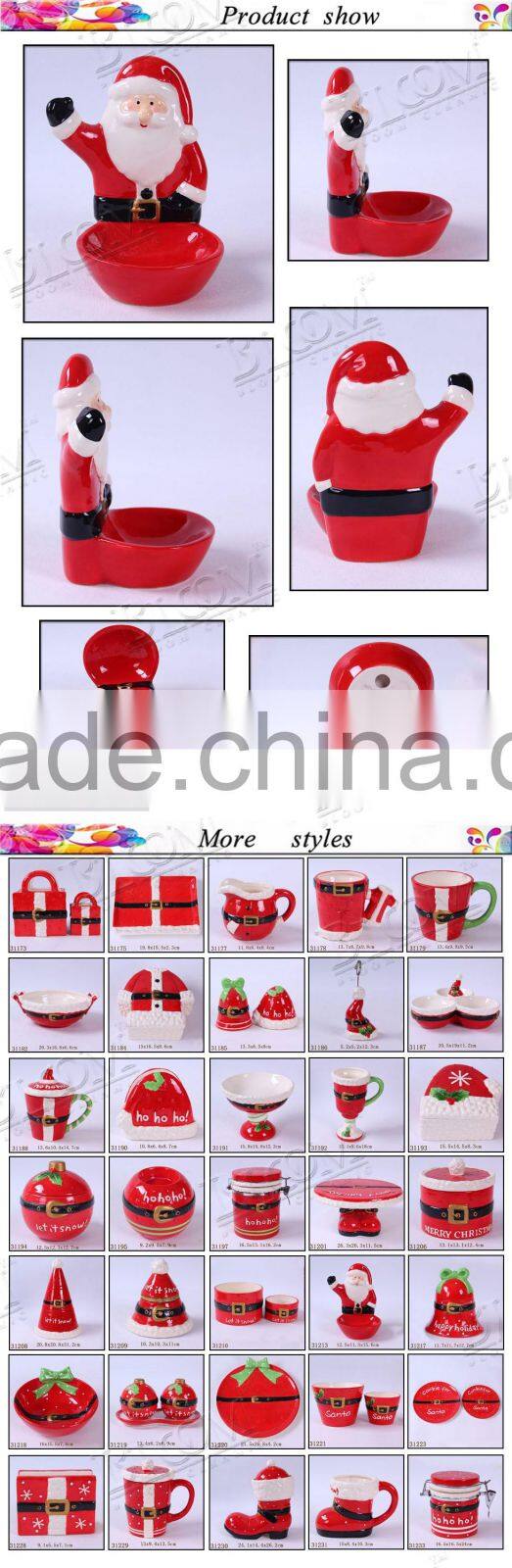 Christmas santa small ceramic tealight candle holder